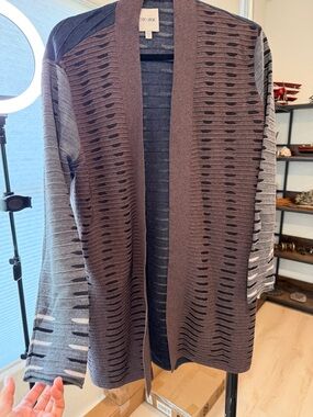 NIC+ZOE Gray and Black Open-Front Ladder Knit Cardigan